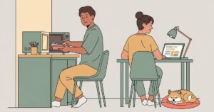 共働き夫婦が在宅ランチをnoshでルール化するイラスト