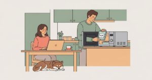 在宅ワーク中の夫婦がナッシュで昼食を楽しむイラスト