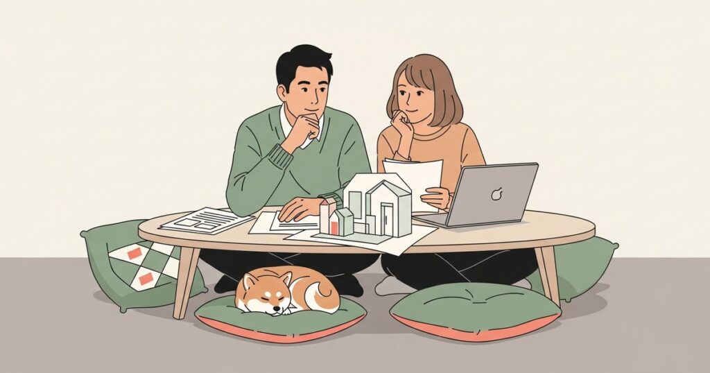 ペアローンの割合と持分の決め方｜共働き夫婦が資料を見ながら話し合う