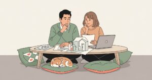ペアローンの割合と持分の決め方｜共働き夫婦が資料を見ながら話し合う