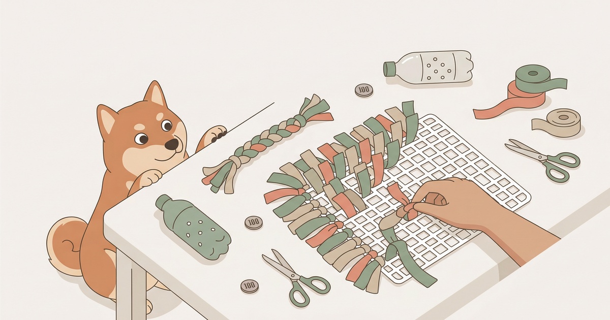 DIYテーブルを覗き込む柴犬のイラスト