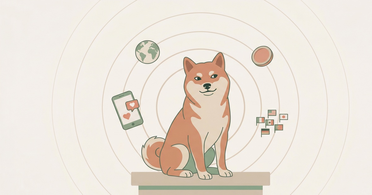 世界的アイコンとして台座に座る柴犬のイラスト