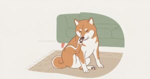 耳を掻いた後ろ足の匂いを真剣に嗅ぐ柴犬のイラスト
