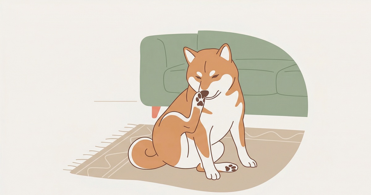 耳を掻いた後ろ足の匂いを真剣に嗅ぐ柴犬のイラスト