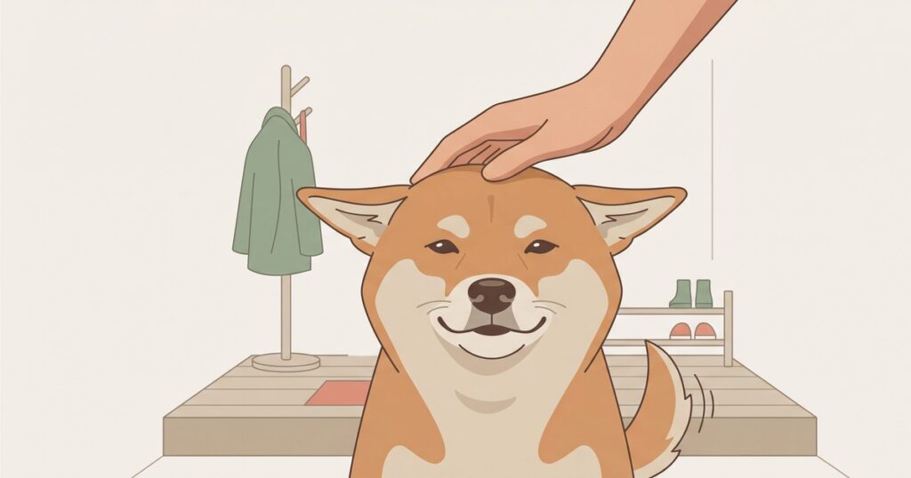 耳をペタンと後ろに倒したヒコーキ耳の柴犬のイラスト