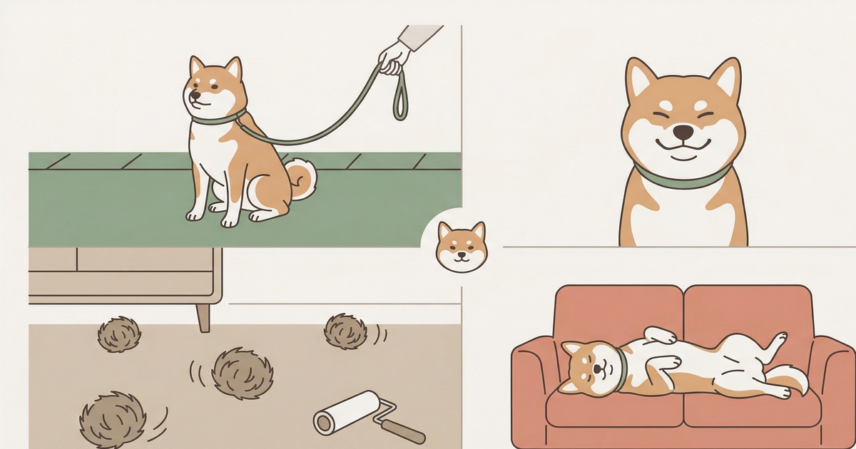 柴犬あるあるシーンの4コマイラスト