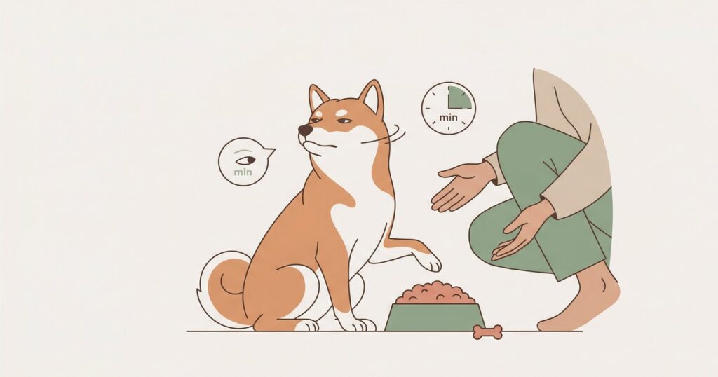 ごはんを食べずにプイッと顔をそむける柴犬のイラスト