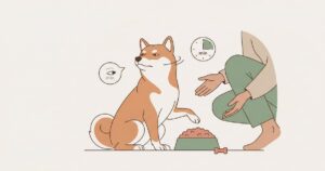 ごはんを食べずにプイッと顔をそむける柴犬のイラスト