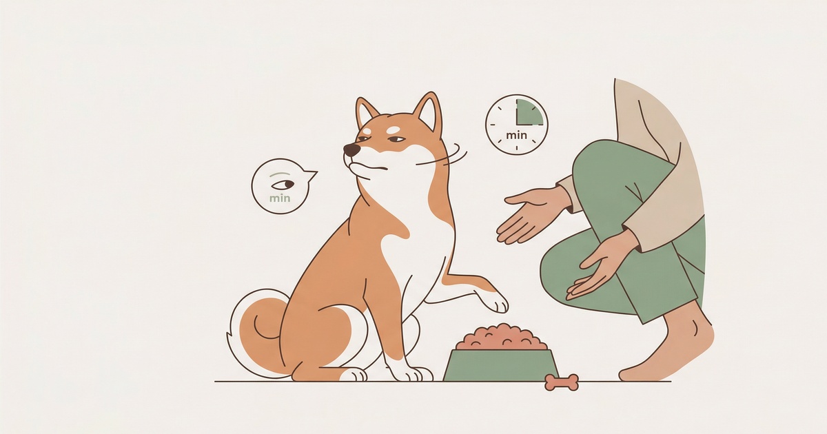 ごはんを食べずにプイッと顔をそむける柴犬のイラスト