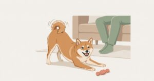前足を伸ばしてお尻を上げたプレイバウポーズの柴犬のイラスト