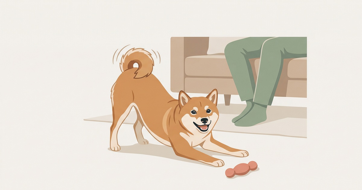 前足を伸ばしてお尻を上げたプレイバウポーズの柴犬のイラスト
