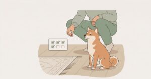 おやつを差し出す飼い主を無視してそっぽを向く柴犬のイラスト